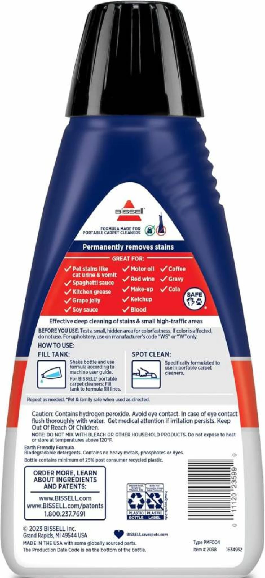 Bissell Portable Carpet Cleaner Solution - Spot & Stain Remover with Oxy Formula, 32 Oz Bottle for Professional Cleaning Machines