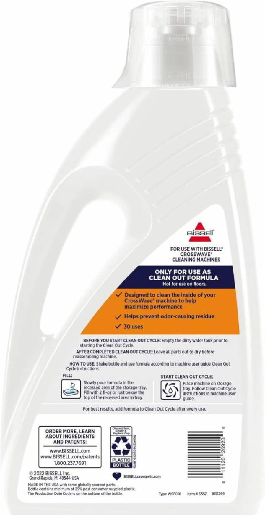 Bissell FreshStart CrossWave Cleanout Formula 60oz - Citrus Scent, Prevents Odor-Causing Residue, Machine Cleaner for CrossWave Pets & Hard Floor Cleaners