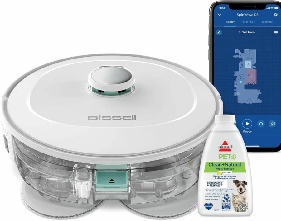 Bissell Spinwave R5 Robot Mop and Vacuum Cleaner, 3393 Model - Cordless Smart Floor Cleaner with Wi-Fi Connectivity