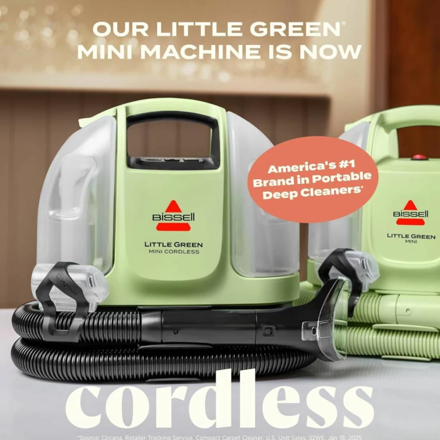 Bissell Little Green 4015L Cordless Portable Carpet Cleaner with Hydrorinse Self-Cleaning, 4" Stain Tool for Upholstery & Auto Detailing, Lake Blue Limited Edition