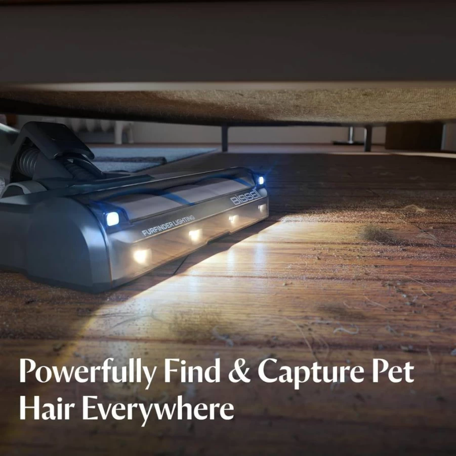 BISSELL Powerclean FurFinder 200W Cordless Vacuum Cleaner with Tangle-Free Brush Roll, Strong Suction, Removable Battery, Wall Mount, Upholstery Tool, LED Headlights for Pet Hair
