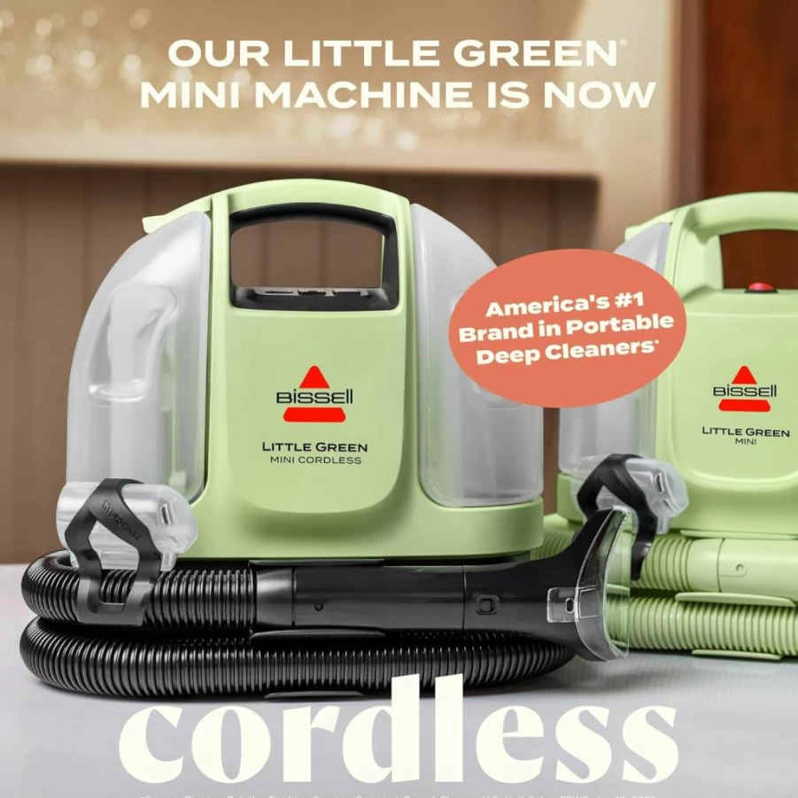 Bissell Little Green Portable Carpet Cleaner – Cordless Handheld Deep Cleaner for Cars, Upholstery, Stains with Hydrorinse Self-Cleaning & 4” Tough Stain Tool, Model 4015