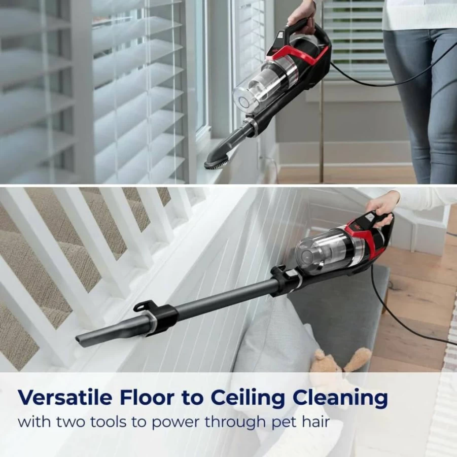 BISSELL Powerglide Slim Corded Vacuum for Pet Hair, Carpets & Hard Floors, Lightweight with Swivel Steering, 3-in-1 Dusting & Crevice Tools, XL Tank, Model 3070, Black/Green