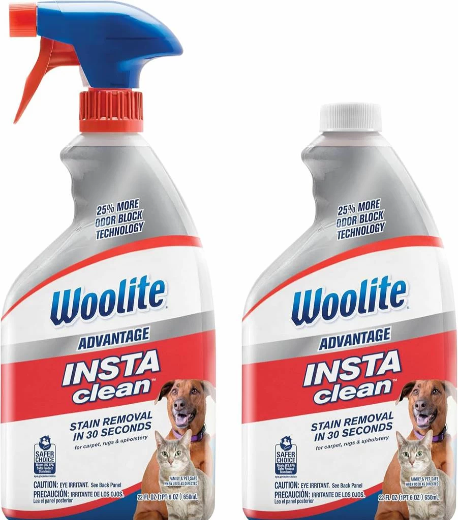 Woolite Advantage InstaClean Pet Stain Remover - 2 Pack (33.22 oz) for Dogs and Cats, Advanced Formula for Quick Cleaning