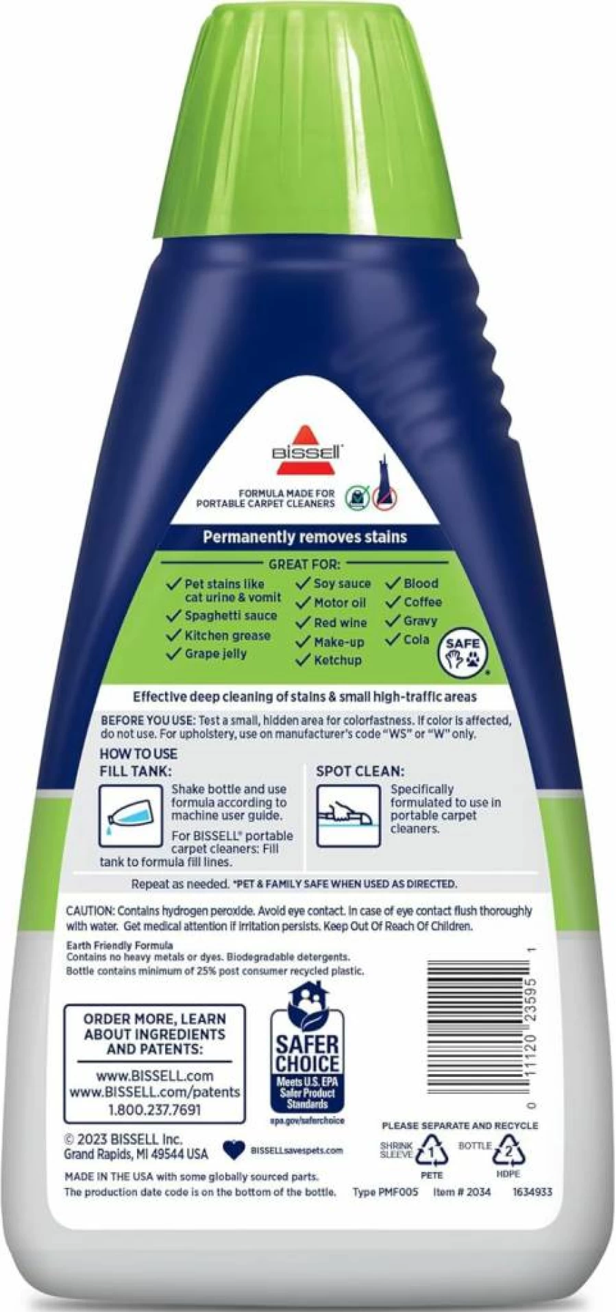 Bissell 2034 Pet Pro Oxy Spot & Stain Formula - 32 Oz Carpet Cleaner Solution for Portable Machines