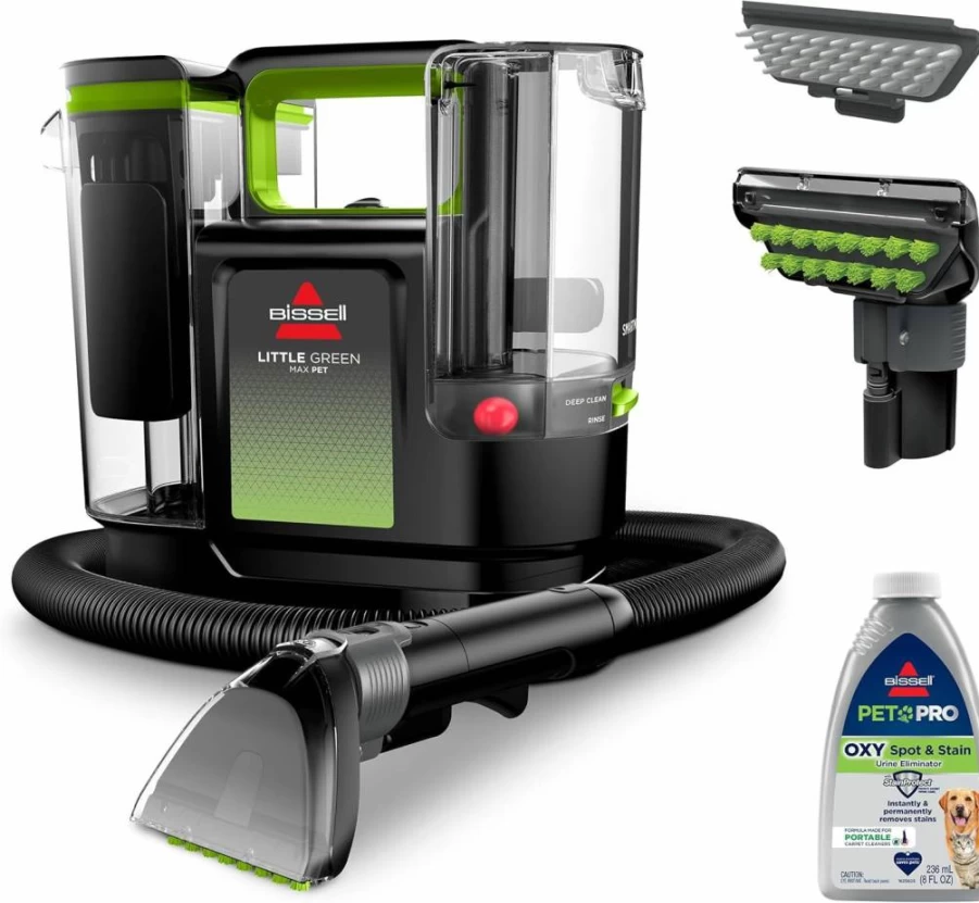 Bissell Little Green Max Pet SmartMix Portable Carpet Cleaner for Stains and Pet Hair, Upholstery & Auto Detailing with Self-Cleaning Tool, Model 38572