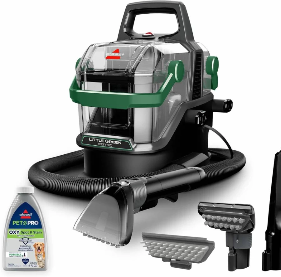 Bissell Little Green Pet Pro Portable Carpet Cleaner for Pets – Upholstery, Car & Auto Detailing with Stain Tool, Pet Hair Remover & Crevice Tool (Model 3909)