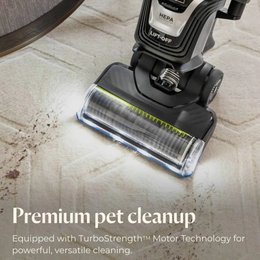 Bissell 27909 Pet Hair Eraser Turbo Rewind Vacuum Cleaner - Lightweight Corded Stick Vacuum with Tangle-Free Brush Roll, SmartSeal Allergen System, Headlights & Automatic Cord Rewind for Powerful Pet Hair Pickup, Blue