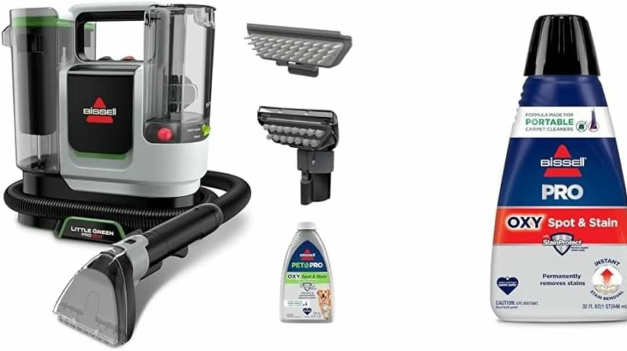 Bissell Little Green ProHeat Portable Carpet Cleaner with SmartMix Technology, Self-Cleaning Function & Pet Hair Tool, 3935 - Powerful Stain Removal for Home and Pet Messes