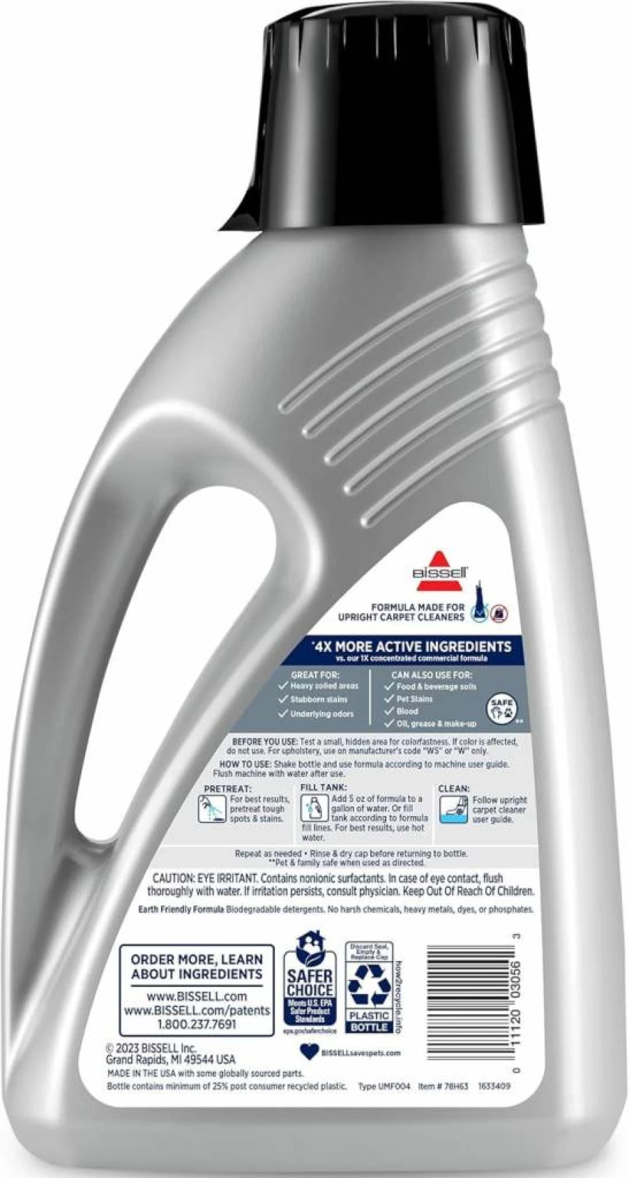 Bissell DeepClean Pro 4X Concentrated Carpet Shampoo, 48 oz - Heavy Duty Deep Cleaning Formula for Carpets, Silver Bottle